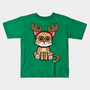 Reindeer Kitty (Large Print) Kids T-Shirt